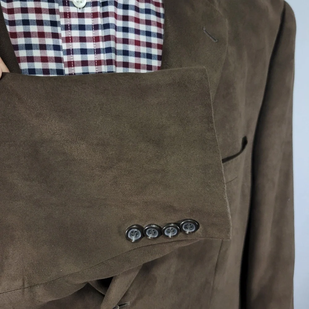 Chaps Men's Sport‎ Coat Blazer Three Button Brown Suede Polyester Size 46L